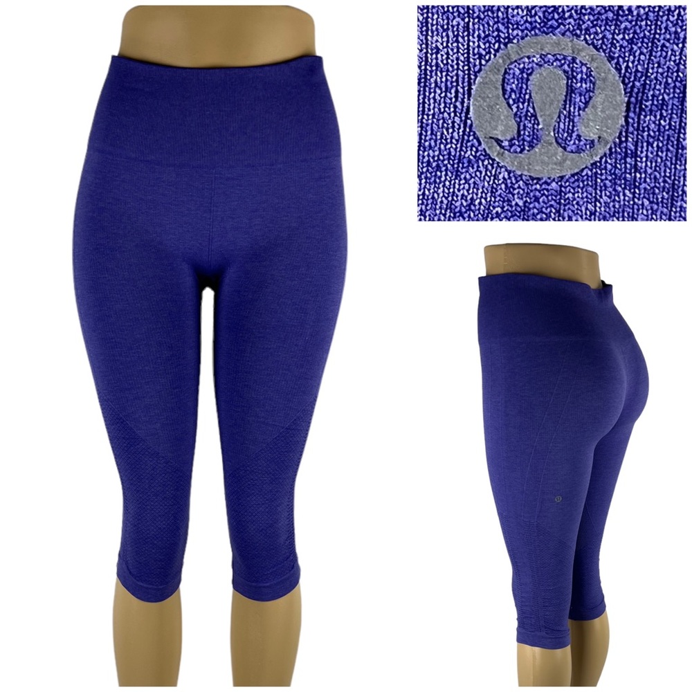 Lululemon Womens 6  Leggings In The Flow Crop Capri Purple Pants Gym Yoga EUC